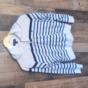Polo Ralph Lauren White Blue Striped Hooded Pullover Long Sleeve Shirt Sz Large